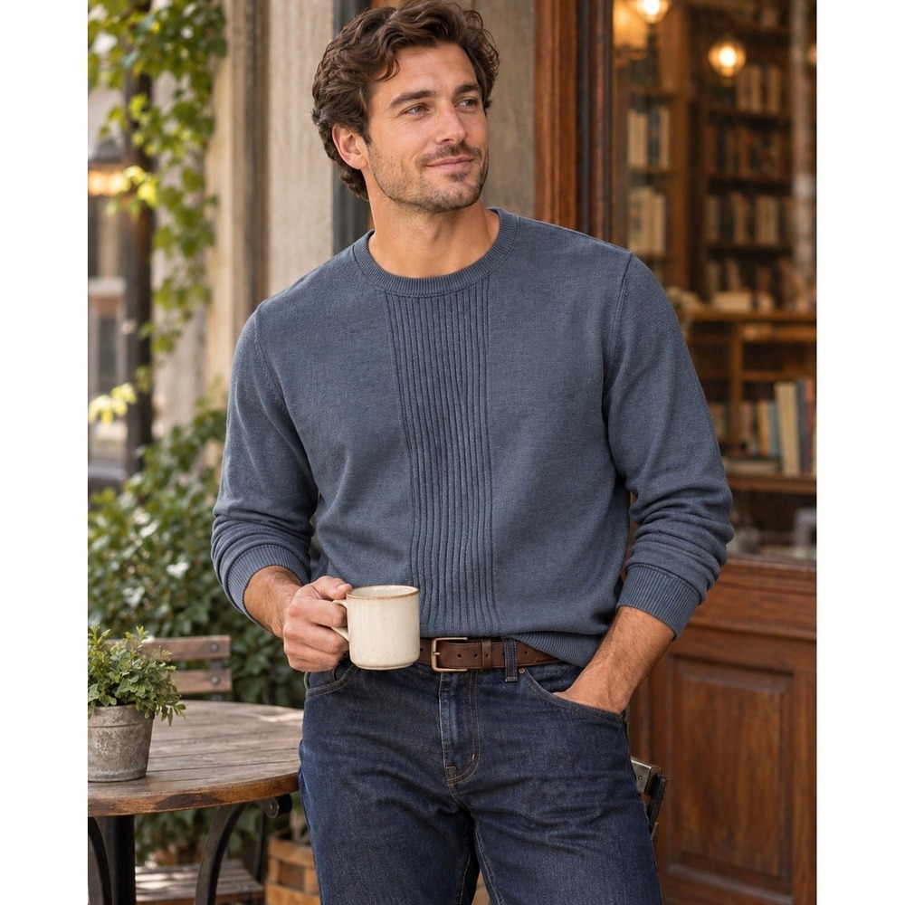 Van Heusen Men's L Slate Blue Textured Long Sleeve Pullover Shirt